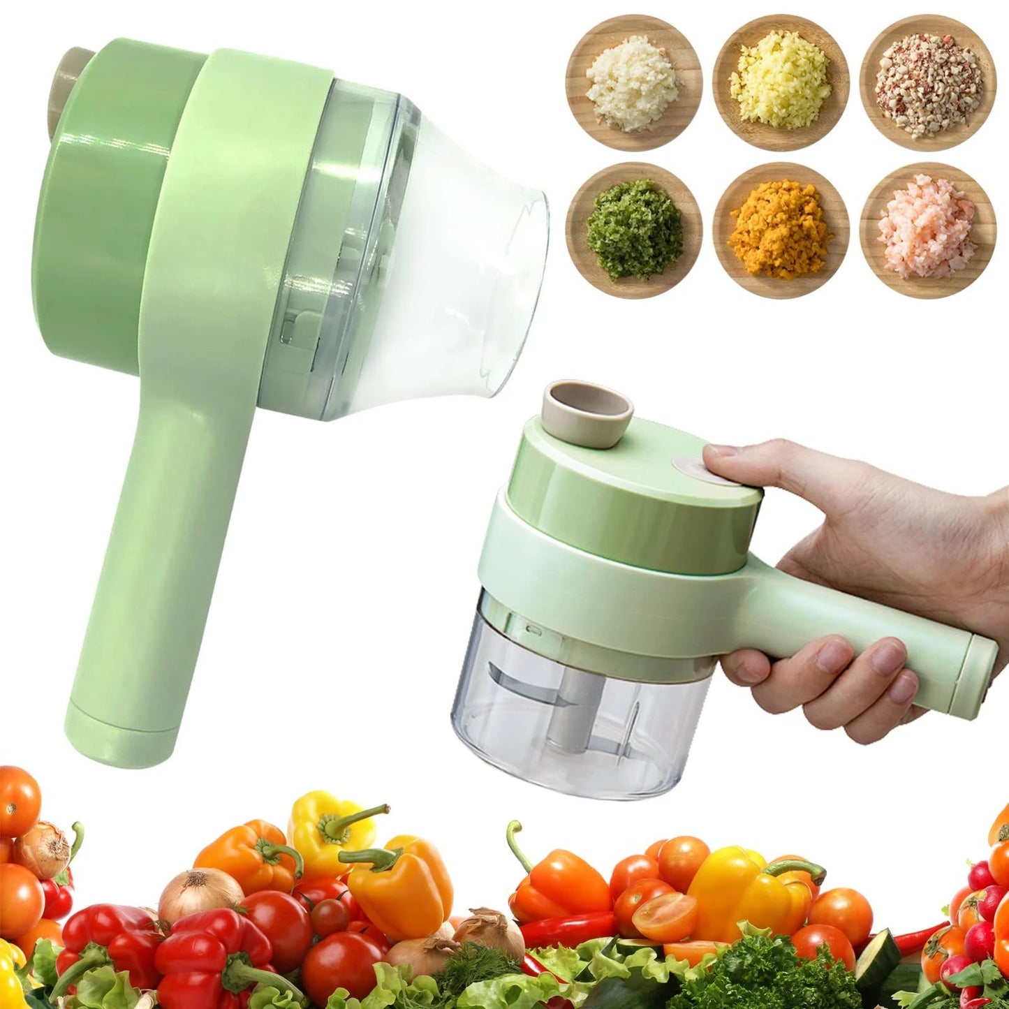 4 in 1 Portable Electric Vegetable Cutter, Chopper, Grinder Set