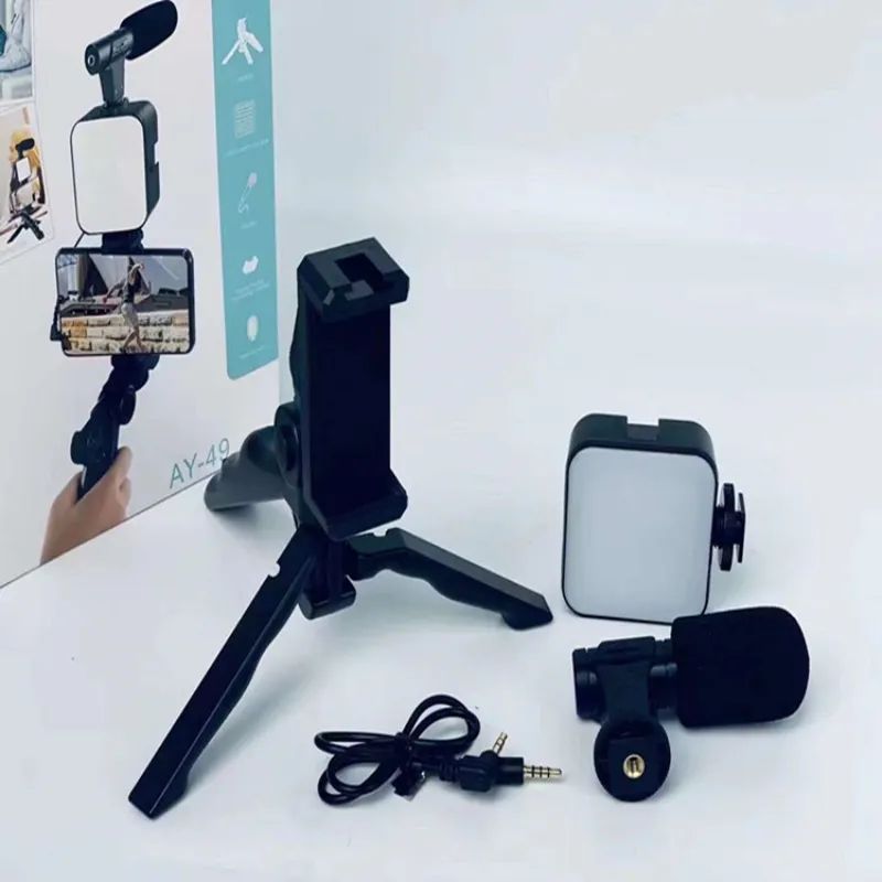 AY-49 Mobile Phone Vlog Selfie Stick Short Video Live Broadcast Fill Light Bracket Video Conference LED Mini Photography Light